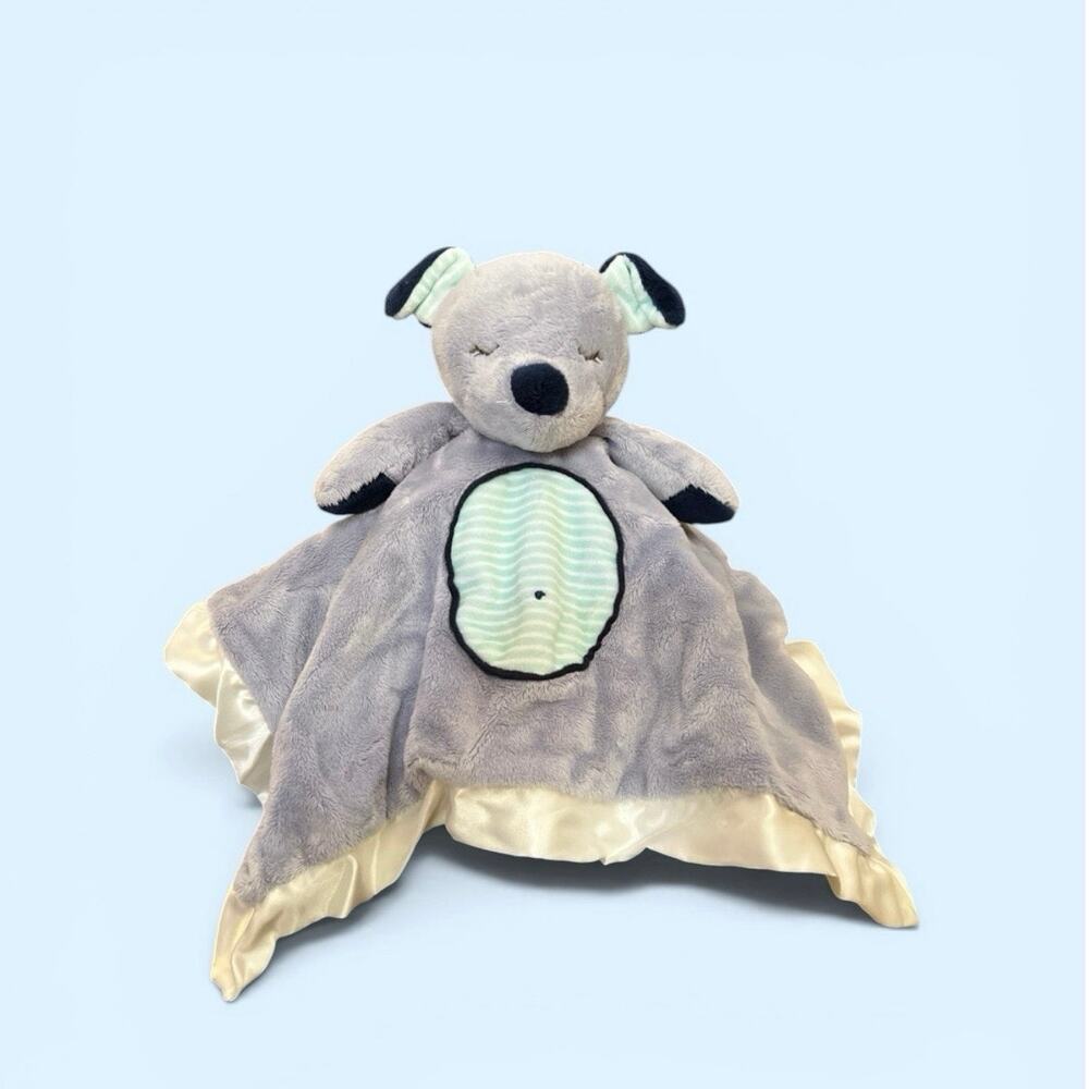 Douglas Baby Gray/Blue/Green Puppy Lovey Blanket Satin Trim 14”x14” Infant+ GUC